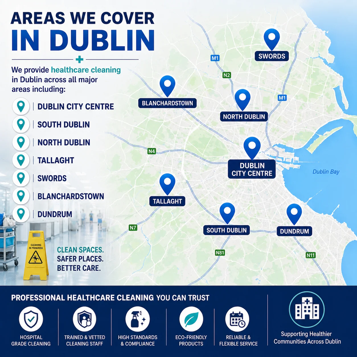 areas we cover for healthcare cleaning services in Dublin